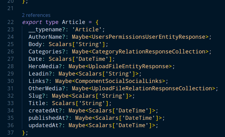 shows types now defined in tsx code for nextjs